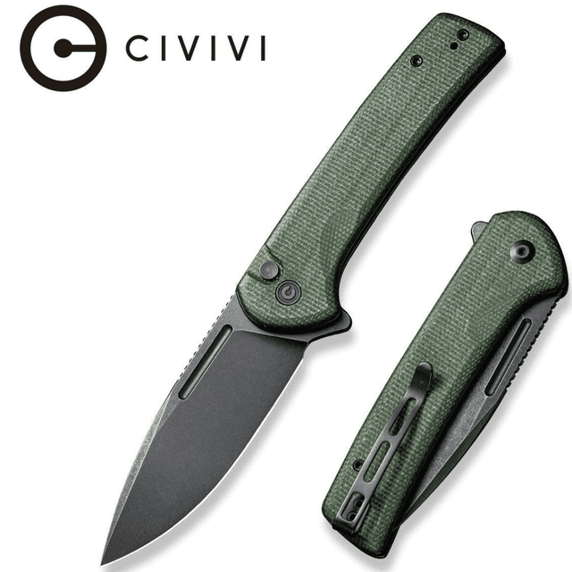 Civivi Knives Conspirator Knife, 3.48" Folding Plain Black Stonewashed Nitro-V Steel Blade Green Textured Micarta Handle - C21006-2 Civivi Knives Conspirator Knife, 3.48" Folding Plain Black Stonewashed Nitro-V Steel Blade Green Textured Micarta Handle - C21006-2