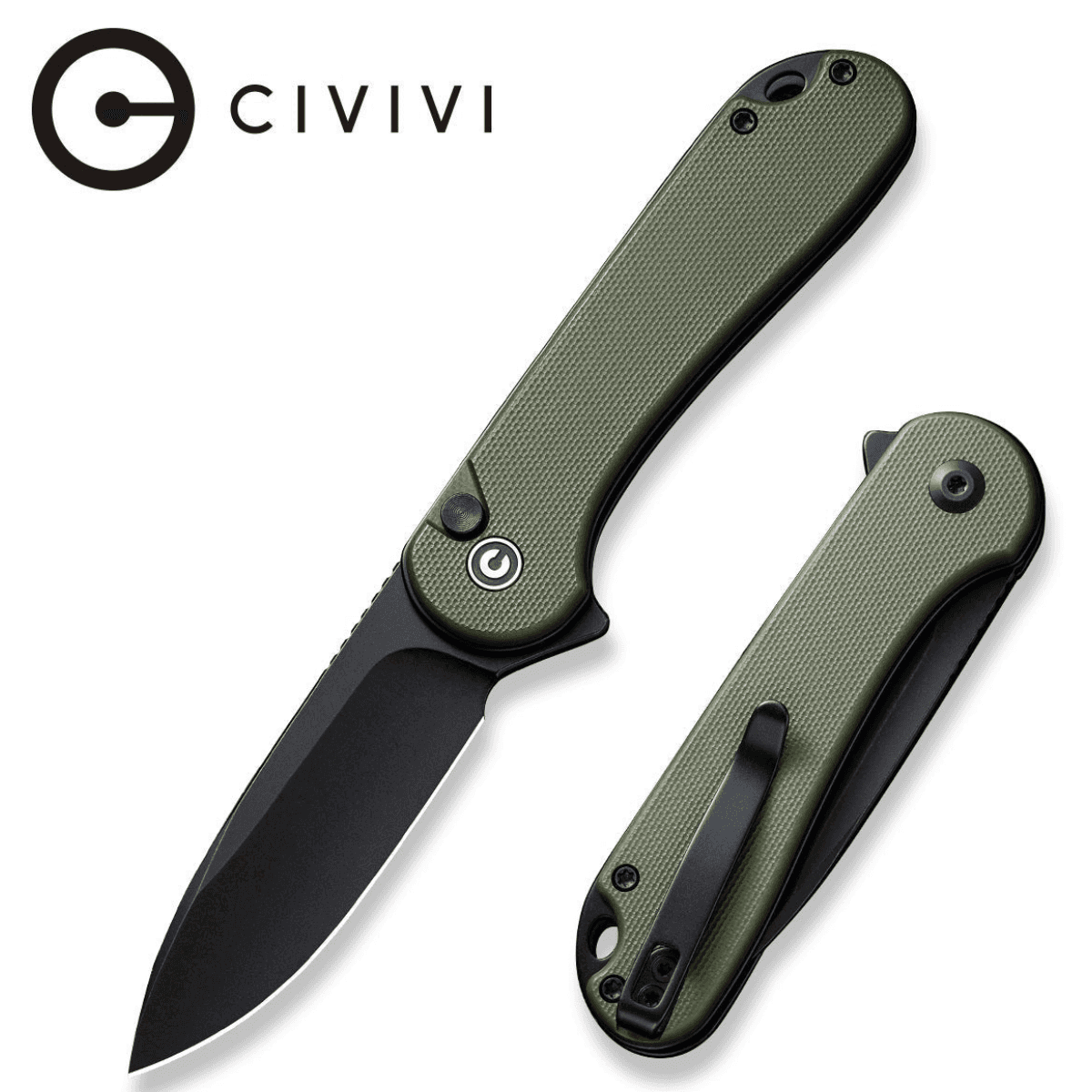 Civivi Knives Elementum II EDC Knife, 2.96" Folding Drop Point Plain Black Stonewashed Nitro-V Steel Blade OD Green Textured G10 Handle - C18062P-3 Civivi Knives Elementum II EDC Knife, 2.96" Folding Drop Point Plain Black Stonewashed Nitro-V Steel Blade OD Green Textured G10 Handle - C18062P-3