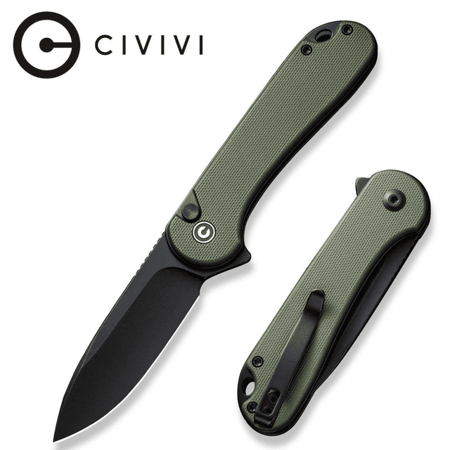 Civivi Knives Elementum II EDC Knife, 2.96" Folding Drop Point Plain Black Stonewashed Nitro-V Steel Blade OD Green Textured G10 Handle - C18062P-3 Civivi Knives Elementum II EDC Knife, 2.96" Folding Drop Point Plain Black Stonewashed Nitro-V Steel Blade OD Green Textured G10 Handle - C18062P-3