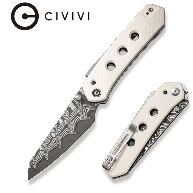 Civivi Knives Vision FG Knife, 3.54" Folding Reverse Tanto Plain Damascus Blade Ivory G10 Handle - C22036-DS1 Civivi Knives Vision FG Knife, 3.54" Folding Reverse Tanto Plain Damascus Blade Ivory G10 Handle - C22036-DS1