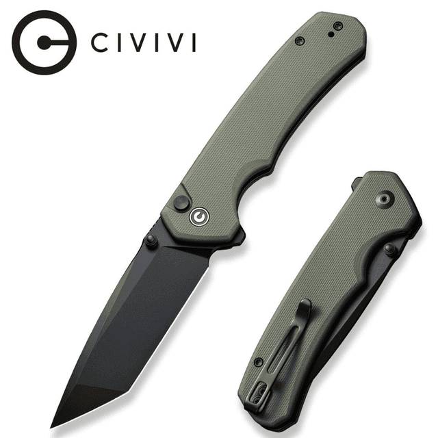 Civivi Knives Brazen Knife, 3.46" Folding Plain Black D2 Steel Blade OD Green Textured G10 Handle - C19059C-2 Civivi Knives Brazen Knife, 3.46" Folding Plain Black D2 Steel Blade OD Green Textured G10 Handle - C19059C-2