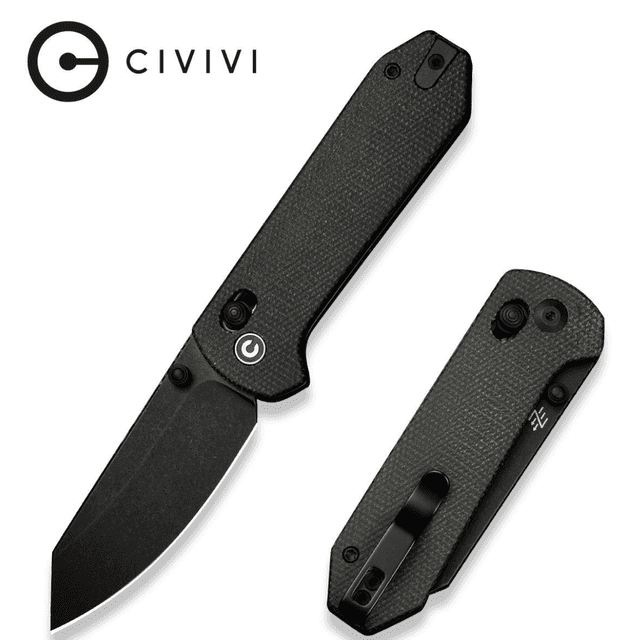 Civivi Knives Yonder Knife, 2.88" Folding Spey Point Plain Black Stonewashed 14C28N Steel Blade Dark Green Canvas Micarta Handle - C23073B-1 Civivi Knives Yonder Knife, 2.88" Folding Spey Point Plain Black Stonewashed 14C28N Steel Blade Dark Green Canvas Micarta Handle - C23073B-1