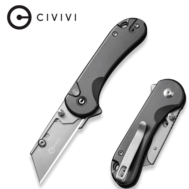 Civivi Knives Elementum Utility Knife, All Purpose Utility Plain 6Cr13 Stainless Steel Blade Black Aluminum Handle 3 Blades & Pouch - C23039B-1 Civivi Knives Elementum Utility Knife, All Purpose Utility Plain 6Cr13 Stainless Steel Blade Black Aluminum Handle 3 Blades & Pouch - C23039B-1