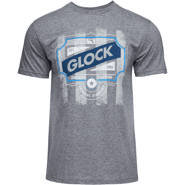 Glock Blue Line Tee Shirt, Gray Ringspun Cotton/Polyester Short Sleeve Large - AP96207 Glock Blue Line Tee Shirt, Gray Ringspun Cotton/Polyester Short Sleeve Large - AP96207
