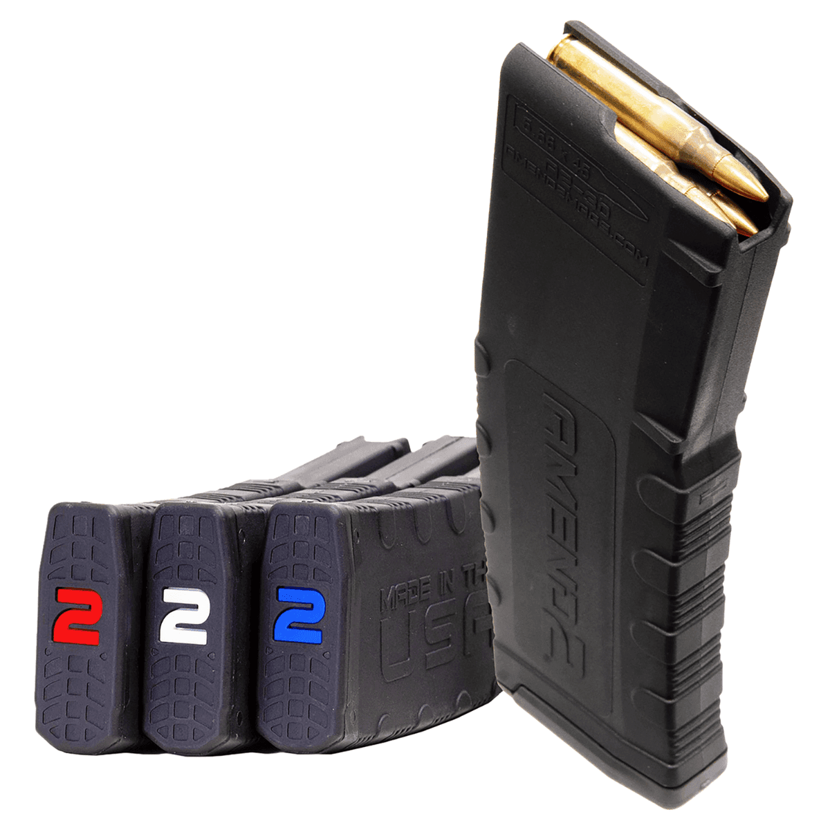 Amend2 MOD-2 Magazine, 30+1 Red/White/Blue Polymer 3 Pack 5.56 NATO Fits AR-15 - 3PACK556BLK30 Amend2 MOD-2 Magazine, 30+1 Red/White/Blue Polymer 3 Pack 5.56 NATO Fits AR-15 - 3PACK556BLK30