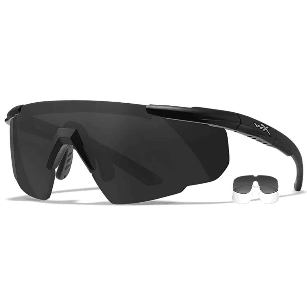 Wiley X Saber Advanced Safety Glasses, Matte Black Frame Polycarbonate 100% UV Rating with Smoke Grey / Clear Lenses - 315 Wiley X Saber Advanced Safety Glasses, Matte Black Frame Polycarbonate 100% UV Rating with Smoke Grey / Clear Lenses - 315