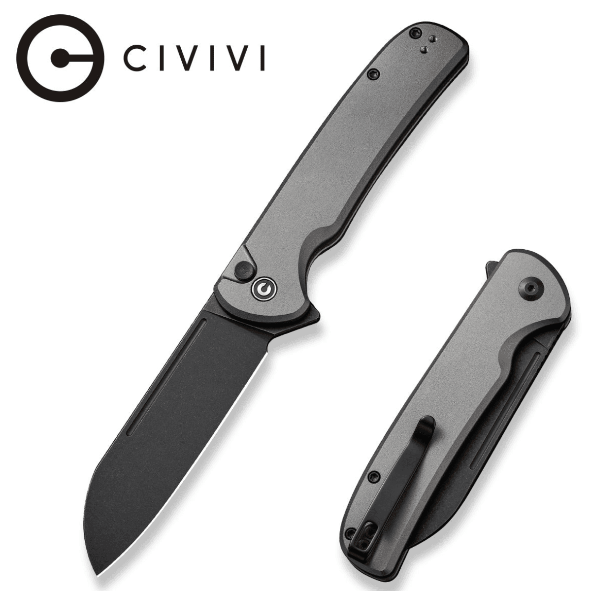 Civivi Knives Chevalier II EDC Knife, 3.47" Folding Sheepsfoot Plain Satin 14C28N Steel Blade Gray Aluminum Handle - C20022B-3 Civivi Knives Chevalier II EDC Knife, 3.47" Folding Sheepsfoot Plain Satin 14C28N Steel Blade Gray Aluminum Handle - C20022B-3