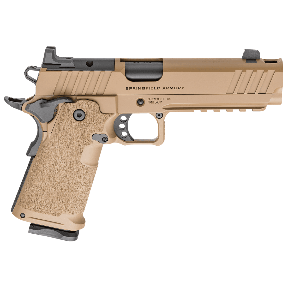 Springfield Armory Prodigy DS Comp Pistol, 5" Black DLC Match Grade Bull Barrel Coyote Brown Cerakote Integrated Compensator/Optic Ready/Serrated Carbon Steel Slide & Frame w/Beavertail & Picatinny Rail Aggressive 10+1rd 9mm - PH9119AOSCBLCCOMP Springfield Armory Prodigy DS Comp Pistol, 5" Black DLC Match Grade Bull Barrel Coyote Brown Cerakote Integrated Compensator/Optic Ready/Serrated Carbon Steel Slide & Frame w/Beavertail & Picatinny Rail Aggressive 10+1rd 9mm - PH9119AOSCBLCCOMP