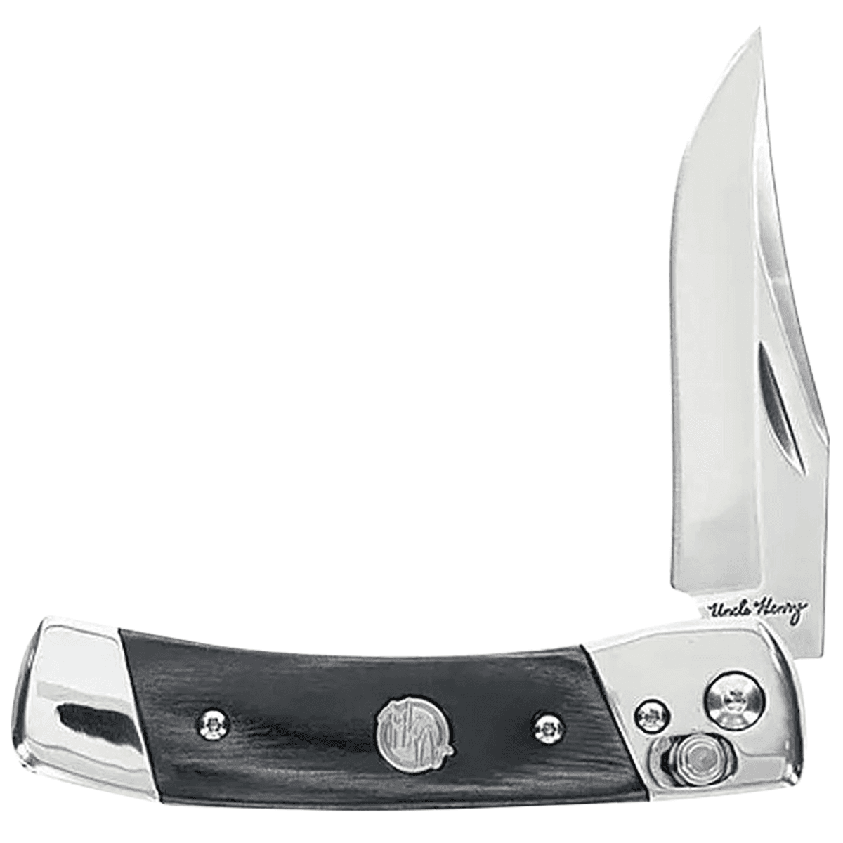 Uncle Henry Smokey Knife, 2.90" Folding Plain 7Cr17MoV SS Blade Black/SS Wood Laminate Handle - 1222001 Uncle Henry Smokey Knife, 2.90" Folding Plain 7Cr17MoV SS Blade Black/SS Wood Laminate Handle - 1222001