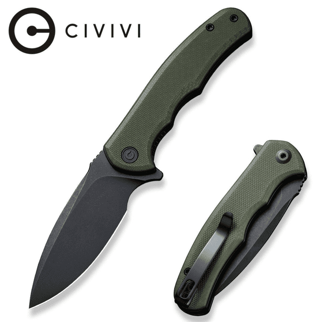 Civivi Knives Praxis Mini Knife, 2.98" Folding Drop Point Plain Black Stonewashed D2 Steel Blade OD Green Textured G10 Handle - C18026C-1 Civivi Knives Praxis Mini Knife, 2.98" Folding Drop Point Plain Black Stonewashed D2 Steel Blade OD Green Textured G10 Handle - C18026C-1