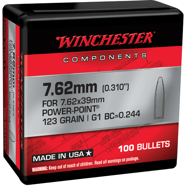 Winchester Ammo Centerfire Rifle Bullets, 123gr Power Point 100 Per Box/10 Case 7.62x39mm - WB762P123X Winchester Ammo Centerfire Rifle Bullets, 123gr Power Point 100 Per Box/10 Case 7.62x39mm - WB762P123X