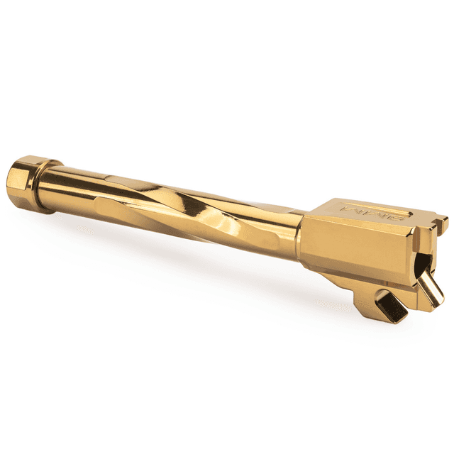 Zaffiri Precision Match Grade Threaded Barrel, Gold 416R Stainless Steel 1/2"x28 Thread 9mm Fits Sig P320F - ZP.320FBTG Zaffiri Precision Match Grade Threaded Barrel, Gold 416R Stainless Steel 1/2"x28 Thread 9mm Fits Sig P320F - ZP.320FBTG