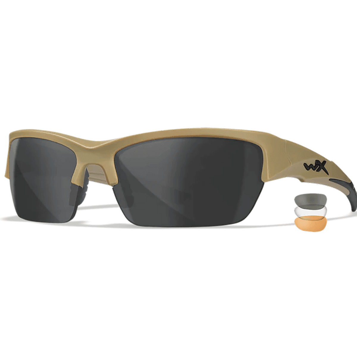 Wiley X Valor Sunglasses, Polycarbonate Matte Tan Frame Medium Smoke Gray/Clear/Light Rust Lens Scratch-Resistant 100% UV Rating - CHVAL06T Wiley X Valor Sunglasses, Polycarbonate Matte Tan Frame Medium Smoke Gray/Clear/Light Rust Lens Scratch-Resistant 100% UV Rating - CHVAL06T