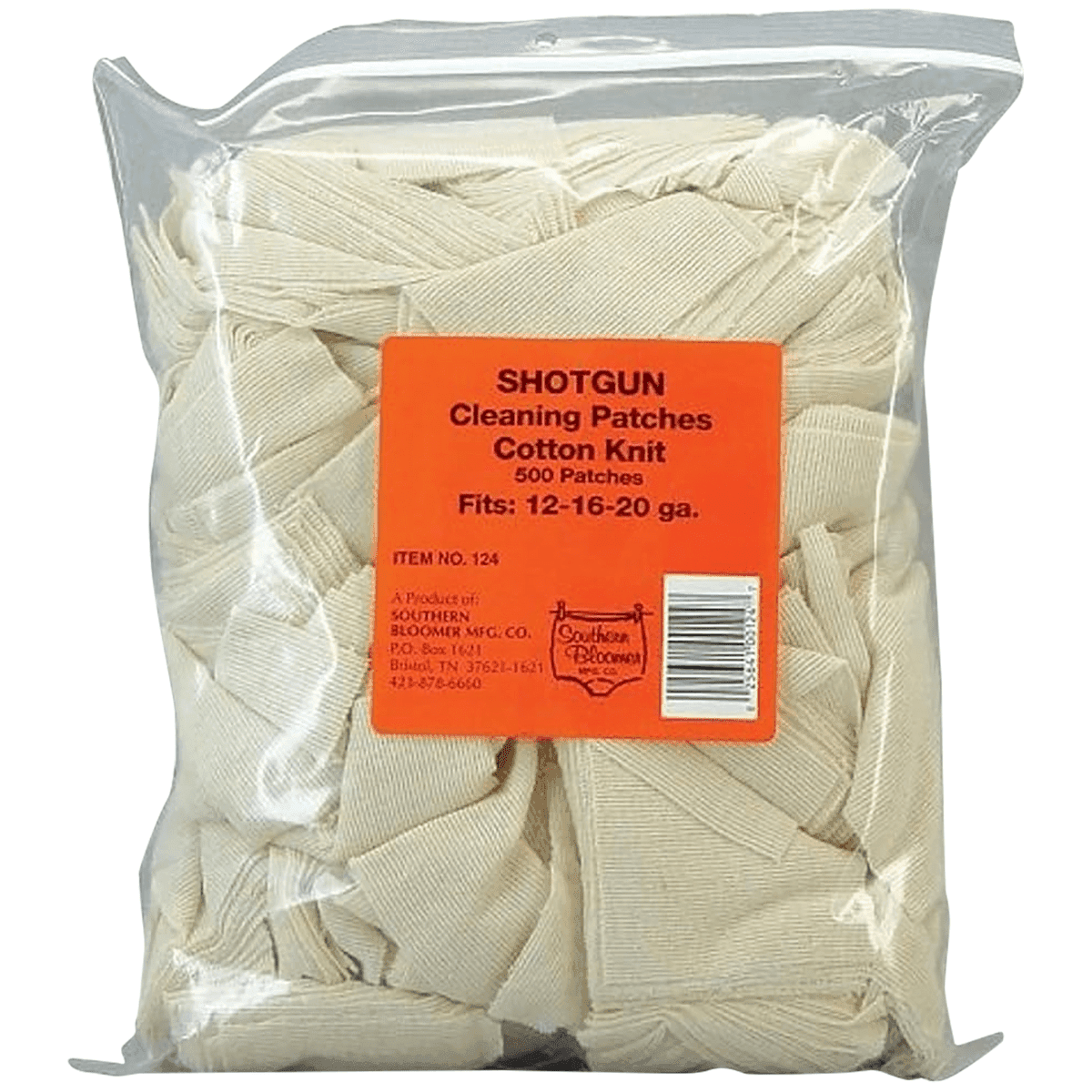 Southern Bloomer Cleaning Patches, Cotton 500/Pkg 12/16/20 Gauge Shotgun - 124 Southern Bloomer Cleaning Patches, Cotton 500/Pkg 12/16/20 Gauge Shotgun - 124