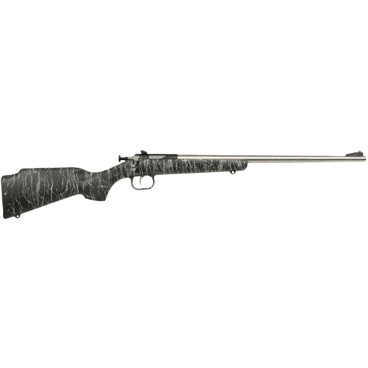 Crickett Gen2 Rifle, 16.13" Stainless Single Shot Barrel Stainless Steel Receiver Black w/White Webbing Fixed Synthetic Stock Youth 1rd 22 LR - KSA2444 Crickett Gen2 Rifle, 16.13" Stainless Single Shot Barrel Stainless Steel Receiver Black w/White Webbing Fixed Synthetic Stock Youth 1rd 22 LR - KSA2444