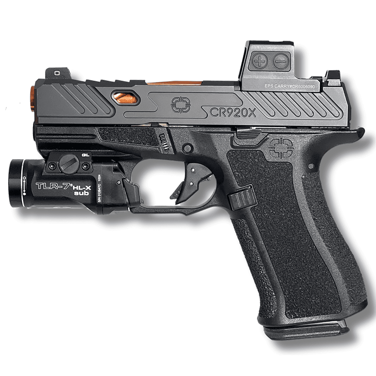 Shadow Systems CR920X Elite w/Light Pistol, 3.41" Bronze TICN Match Grade Spiral Barrel Black Cerakote Optic Cut/Serrated/Window Cut Steel Slide Black Polymer Frame w/Beavertail & Picatinny Rail Streamlight TLR-7 HL-X Gun Light 15+1 9mm - SS5011SM251 Shadow Systems CR920X Elite w/Light Pistol, 3.41" Bronze TICN Match Grade Spiral Barrel Black Cerakote Optic Cut/Serrated/Window Cut Steel Slide Black Polymer Frame w/Beavertail & Picatinny Rail Streamlight TLR-7 HL-X Gun Light 15+1 9mm - SS5011SM251