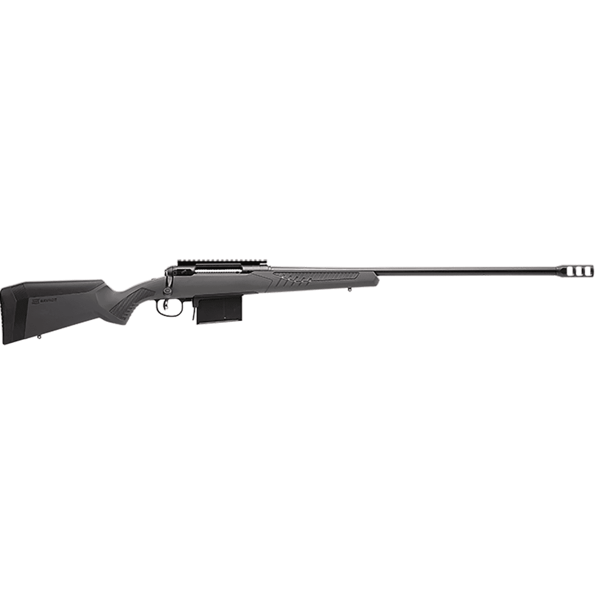 Savage Arms 110 Long Range Hunter Rifle, 26" Matte Black Threaded Barrel Matte Black Drilled & Tapped Carbon Steel Receiver Adj AccuStock Matte Gray Synthetic Stock Right Hand Full Size 5+1rd 338 Lapua Mag - 57037 Savage Arms 110 Long Range Hunter Rifle, 26" Matte Black Threaded Barrel Matte Black Drilled & Tapped Carbon Steel Receiver Adj AccuStock Matte Gray Synthetic Stock Right Hand Full Size 5+1rd 338 Lapua Mag - 57037