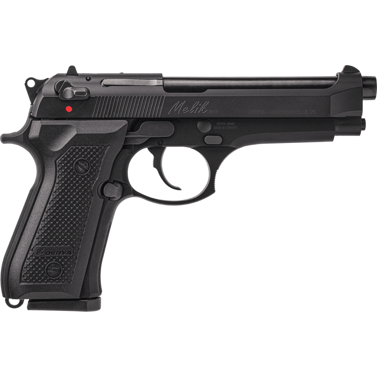 Derya Firearms Melik Pistol, 4.90" Black Melonite Steel Barrel Black Melonite Serrated Steel Slide Black Aluminum Frame Black Polymer Grip 10+1rd 9mm Luger - 10LMELIK9TR Derya Firearms Melik Pistol, 4.90" Black Melonite Steel Barrel Black Melonite Serrated Steel Slide Black Aluminum Frame Black Polymer Grip 10+1rd 9mm Luger - 10LMELIK9TR