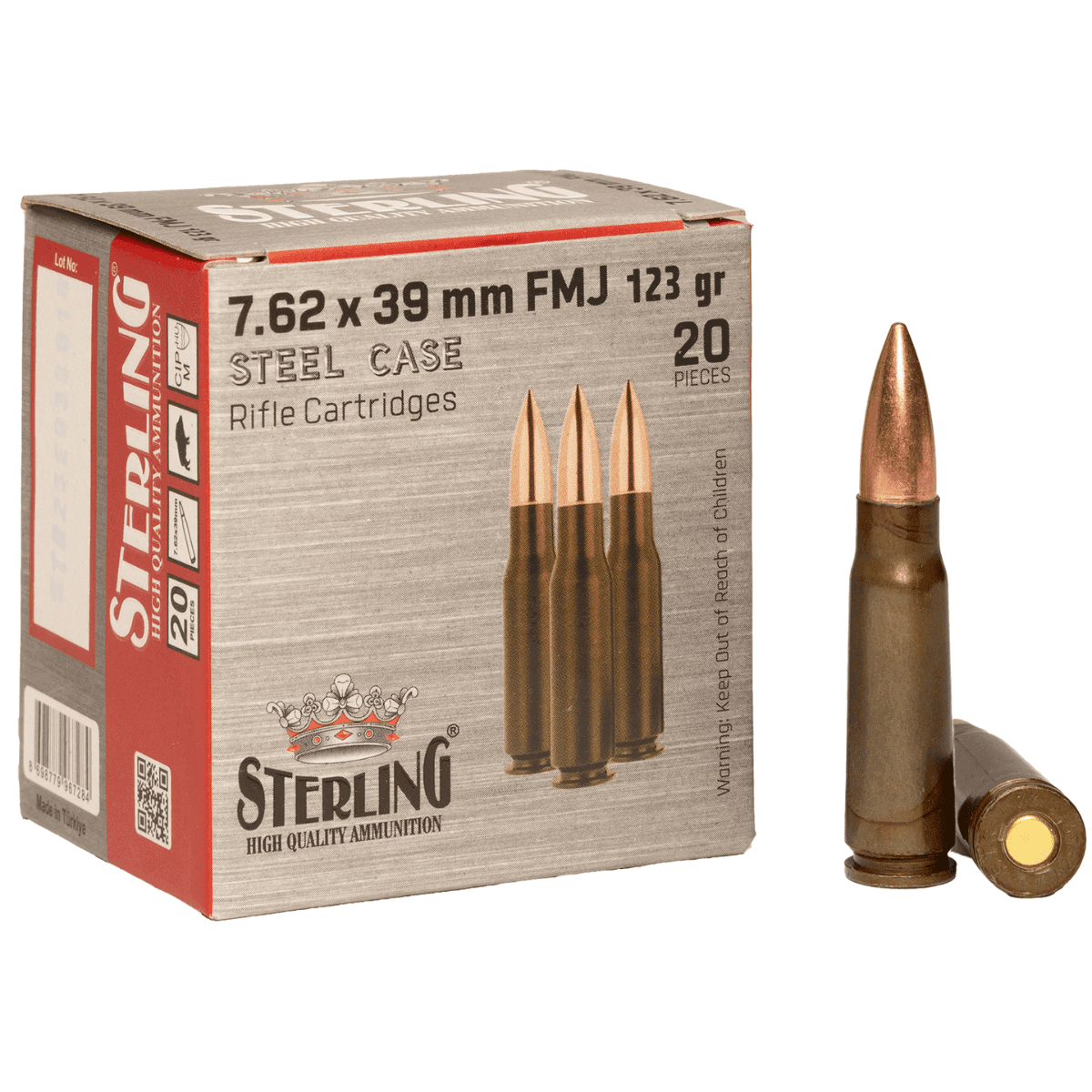 Sterling Steel Case Select Rifle Cartridges, 123gr Full Metal Jacket 20 Per Box/50 Case 7.62x39mm - 8698779967284 Sterling Steel Case Select Rifle Cartridges, 123gr Full Metal Jacket 20 Per Box/50 Case 7.62x39mm - 8698779967284