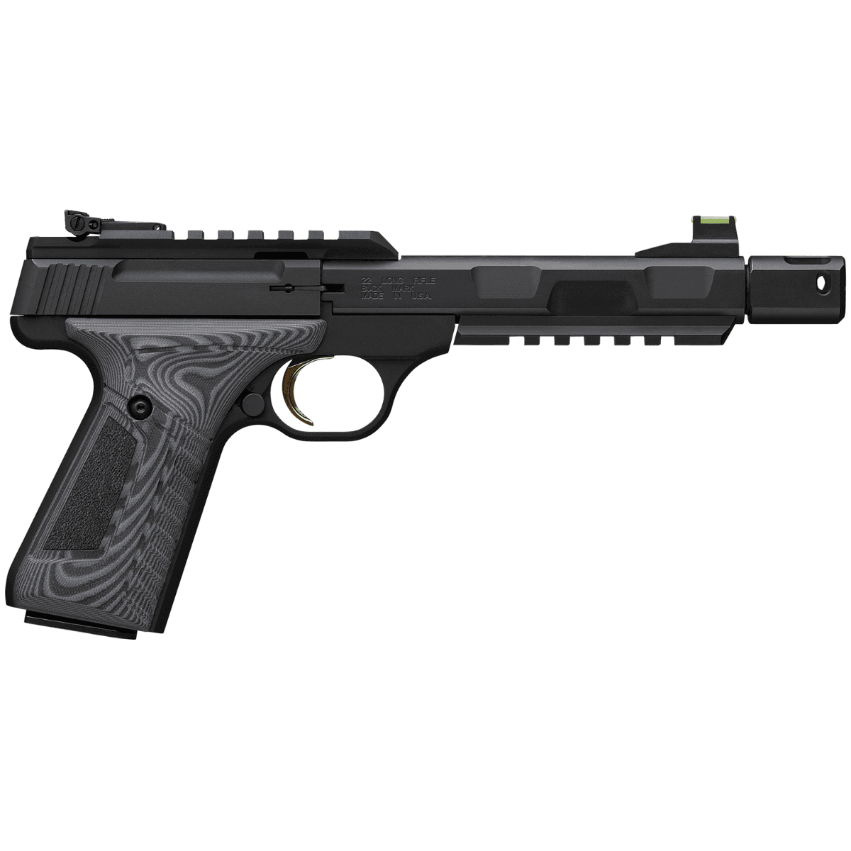 Browning Buck Mark Contour Pro Pistol, 4.40" Black Threaded w/Compensator Barrel Matte Black Picatinny Rail Receiver Matte Black Aluminum Frame w/Picatinny Rail Black/Gray G10 Grip 10+1rd 22 LR - 051598490 Browning Buck Mark Contour Pro Pistol, 4.40" Black Threaded w/Compensator Barrel Matte Black Picatinny Rail Receiver Matte Black Aluminum Frame w/Picatinny Rail Black/Gray G10 Grip 10+1rd 22 LR - 051598490