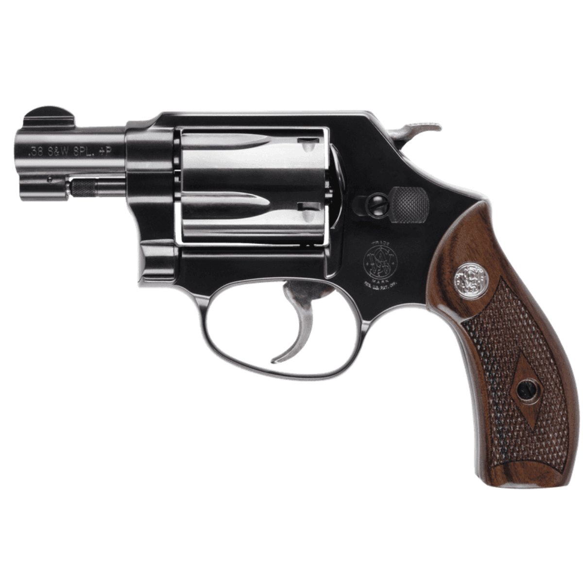 Smith & Wesson Model 36 Revolver, 1.88" Blued Carbon Steel Barrel Blued Cylinder Blued Carbon Steel Frame Checkered Wood Grip No Safety Exposed Hammer J-Frame 5 Shot 38 Special +P - 14076 Smith & Wesson Model 36 Revolver, 1.88" Blued Carbon Steel Barrel Blued Cylinder Blued Carbon Steel Frame Checkered Wood Grip No Safety Exposed Hammer J-Frame 5 Shot 38 Special +P - 14076