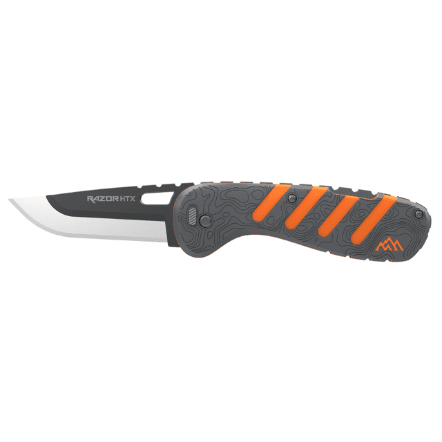 Outdoor Edge Razor HTX Knife, 3'' Plain Stainless Steel Blade Folding Ruberized Aluminum Handle Grey/Orange - HTX30Y6C Outdoor Edge Razor HTX Knife, 3'' Plain Stainless Steel Blade Folding Ruberized Aluminum Handle Grey/Orange - HTX30Y6C
