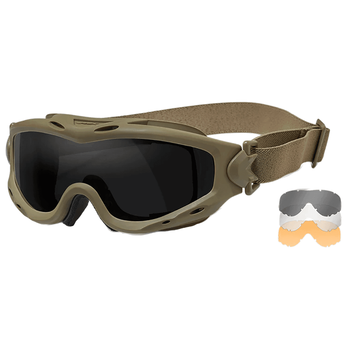 Wiley X Spear Goggles, Smoke Gray/Clear/Light Rust Lens Tan Frame Scratch-Resistant 100% UV Rating - SP293T Wiley X Spear Goggles, Smoke Gray/Clear/Light Rust Lens Tan Frame Scratch-Resistant 100% UV Rating - SP293T
