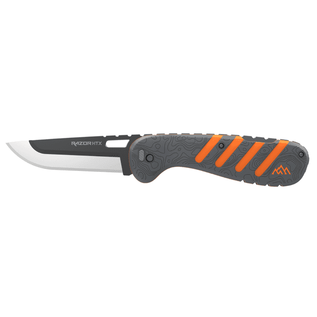 Outdoor Edge Razor HTX Knife, 3.5" Plain Stainless Steel Blade Folding Ruberized Aluminum Handle Grey/Orange - HTX35Y6C Outdoor Edge Razor HTX Knife, 3.5" Plain Stainless Steel Blade Folding Ruberized Aluminum Handle Grey/Orange - HTX35Y6C