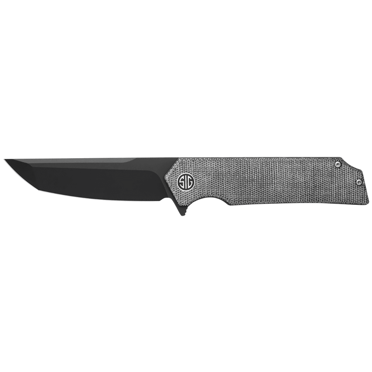 Sig Sauer Knives Tsuru Knife, 3.30" Folding Tanto Plain Black PVD 154CM SS Blade 4.20" Salt & Pepper Micarta Handle - TS8BB Sig Sauer Knives Tsuru Knife, 3.30" Folding Tanto Plain Black PVD 154CM SS Blade 4.20" Salt & Pepper Micarta Handle - TS8BB