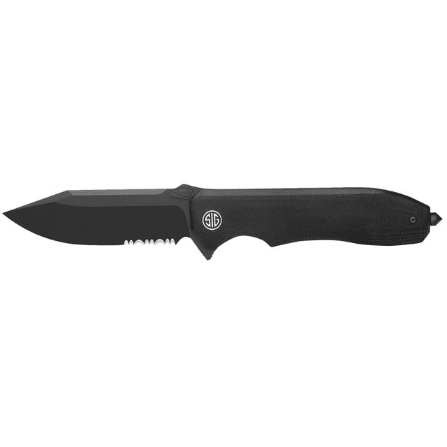 Sig Sauer Knives Validus Knife, 3.78" Folding Drop Point Part Serrated Black PVD M390 Steel Blade 4.76" Black Textured G10 Handle - VA9BBS Sig Sauer Knives Validus Knife, 3.78" Folding Drop Point Part Serrated Black PVD M390 Steel Blade 4.76" Black Textured G10 Handle - VA9BBS
