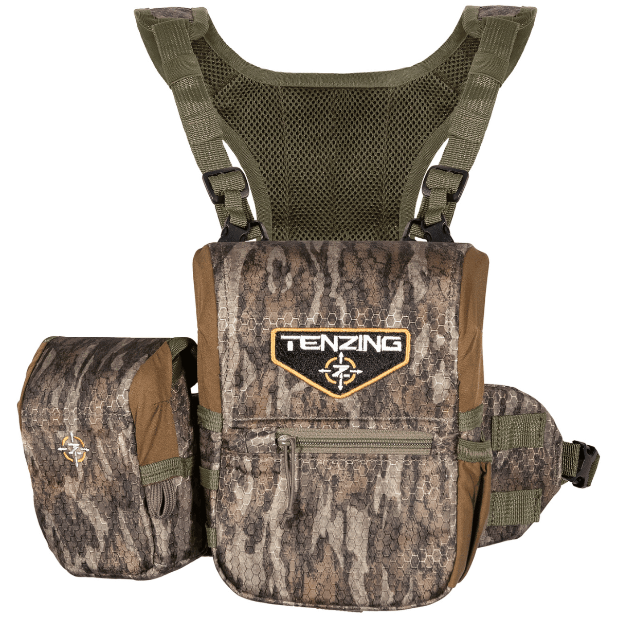 Tenzing Bino Harness, Small Mossy Oak Bottomland Poly Oxford Over The Shoulder 3 Compartments - TZGBHMOSM Tenzing Bino Harness, Small Mossy Oak Bottomland Poly Oxford Over The Shoulder 3 Compartments - TZGBHMOSM