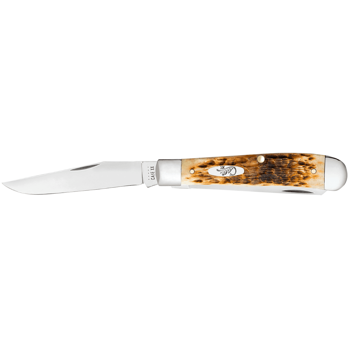Case Trapper Knife, Medium 3.25"/3.27" Folding Clip Point/Spey Plain Mirror Polished Tru-Sharp SS Blade Peach Seed Jigged Amber Bone Handle - 00164 Case Trapper Knife, Medium 3.25"/3.27" Folding Clip Point/Spey Plain Mirror Polished Tru-Sharp SS Blade Peach Seed Jigged Amber Bone Handle - 00164