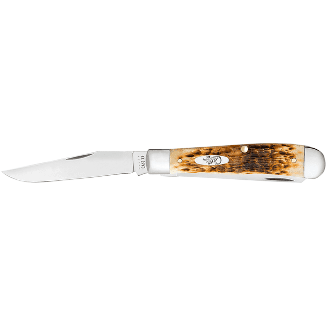 Case Trapper Knife, Medium 3.25"/3.27" Folding Clip Point/Spey Plain Mirror Polished Tru-Sharp SS Blade Peach Seed Jigged Amber Bone Handle - 00164 Case Trapper Knife, Medium 3.25"/3.27" Folding Clip Point/Spey Plain Mirror Polished Tru-Sharp SS Blade Peach Seed Jigged Amber Bone Handle - 00164