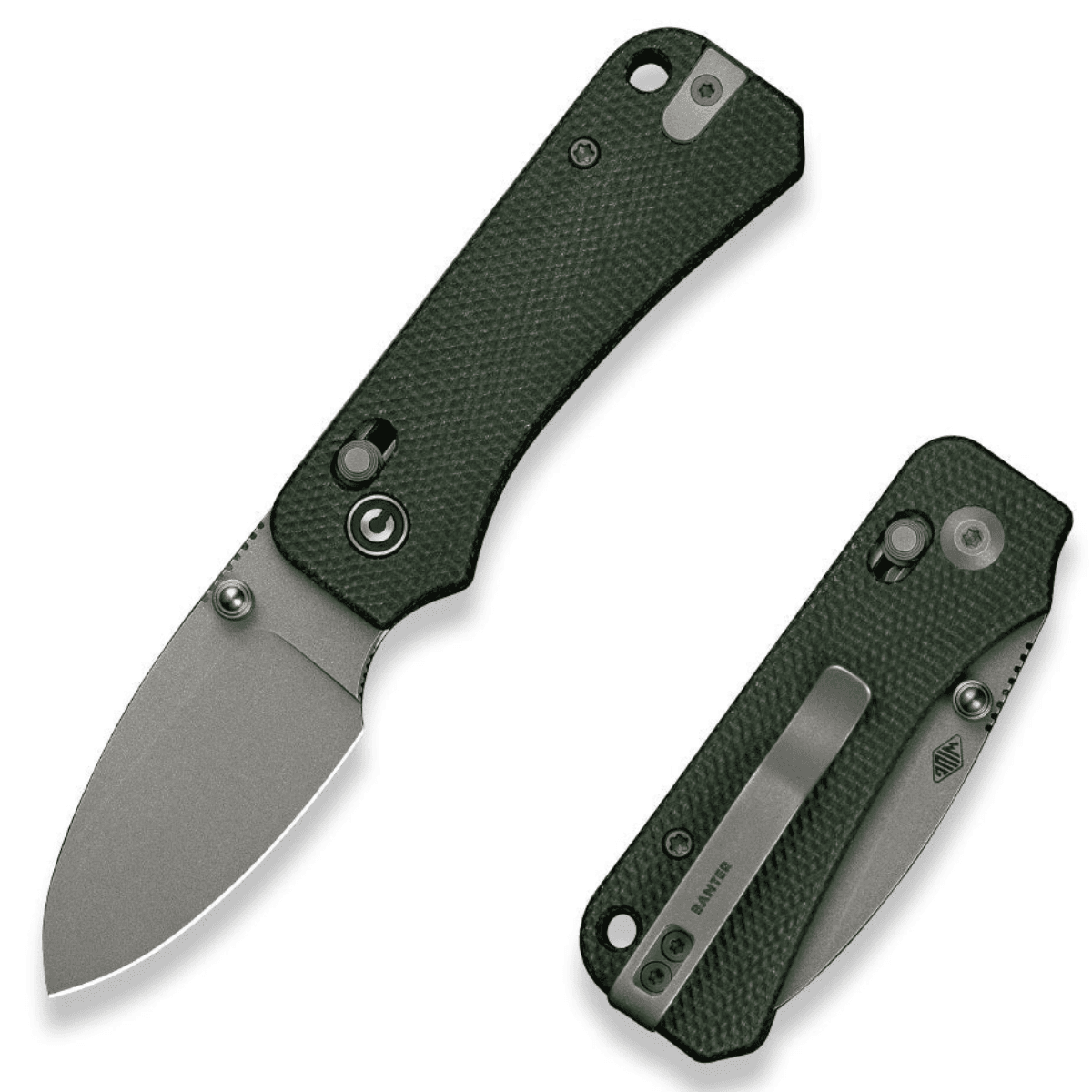 Civivi Knives Baby Banter 2 Knife, 2.34" Folding Drop Point Plain Gray Stonewashed Nitro-V Steel Blade Green Textured Canvas Micarta Handle - C23074-3 Civivi Knives Baby Banter 2 Knife, 2.34" Folding Drop Point Plain Gray Stonewashed Nitro-V Steel Blade Green Textured Canvas Micarta Handle - C23074-3