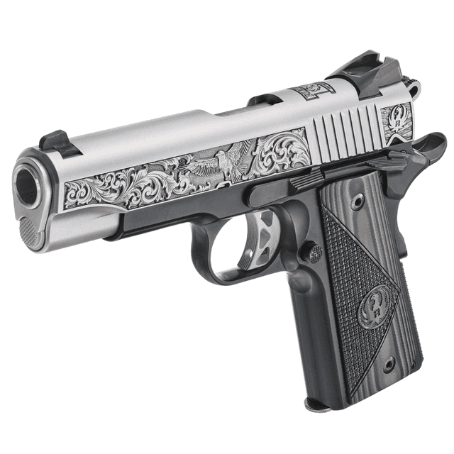 Ruger SR1911 Prescott AZ Edition Pistol, 4.25" Stainless Steel Barrel Low-Glare Serrated w/Engraving Stainless Steel Slide Black Anodized Aluminum Frame w/Beavertail Black/Brown Deluxe Checkered G10 Grip Commander Frame 7+1rd 45 ACP - 16703 Ruger SR1911 Prescott AZ Edition Pistol, 4.25" Stainless Steel Barrel Low-Glare Serrated w/Engraving Stainless Steel Slide Black Anodized Aluminum Frame w/Beavertail Black/Brown Deluxe Checkered G10 Grip Commander Frame 7+1rd 45 ACP - 16703
