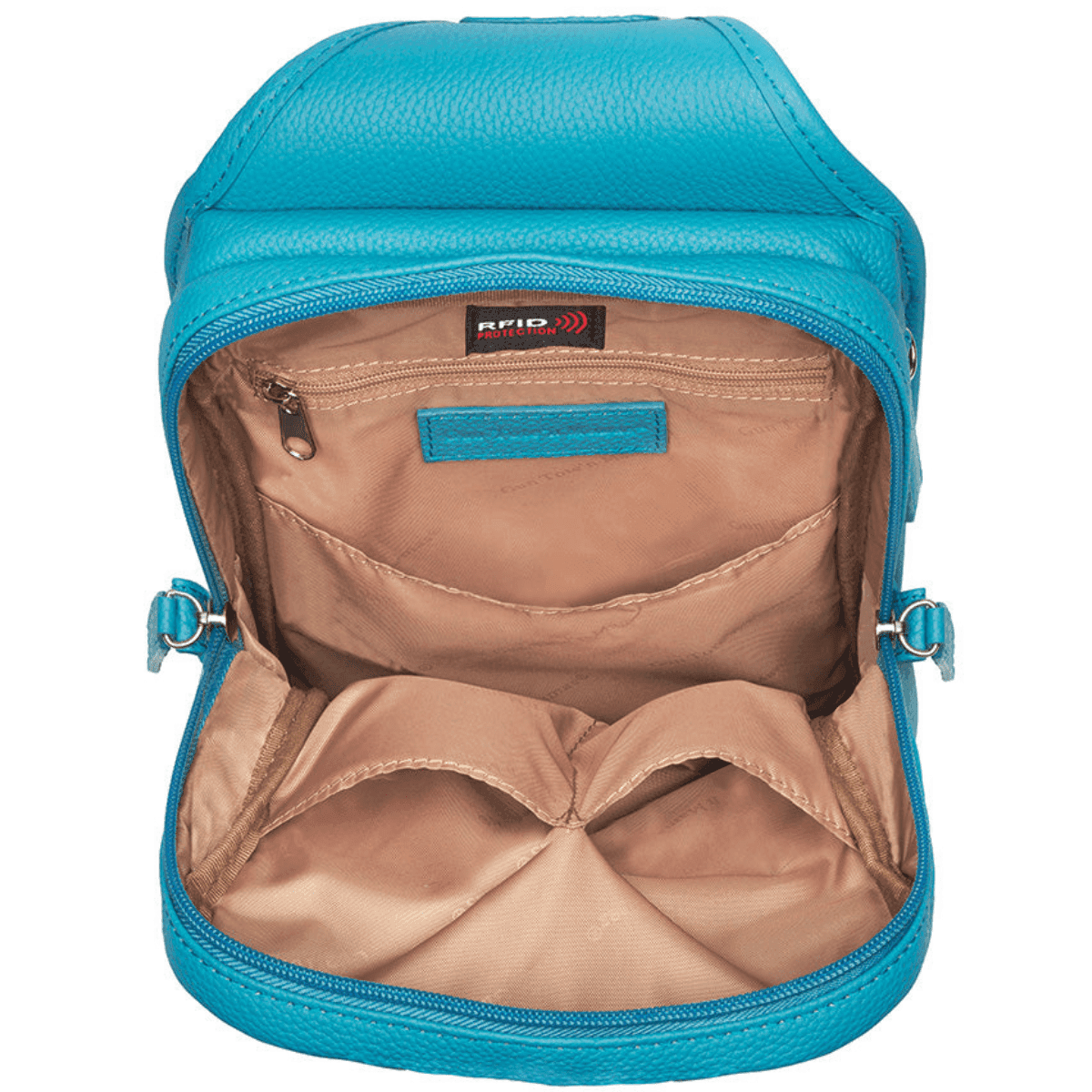 Gun Tote'n Mamas/Kingport Mini Sling Backpack, Turquoise Leather Debossed USA Cowhide Cross-Body Bag - GTM110TBLUE Gun Tote'n Mamas/Kingport Mini Sling Backpack, Turquoise Leather Debossed USA Cowhide Cross-Body Bag - GTM110TBLUE