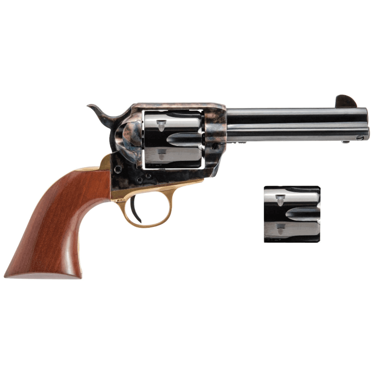 Cimarron Pistolero Dual Cylinder Revolver, 4.75" Blued Barrel & Cylinder Color Case Hardened Frame Walnut Grip 6 Shot 9mm Luger/357 Mag - PPP9MMDC Cimarron Pistolero Dual Cylinder Revolver, 4.75" Blued Barrel & Cylinder Color Case Hardened Frame Walnut Grip 6 Shot 9mm Luger/357 Mag - PPP9MMDC