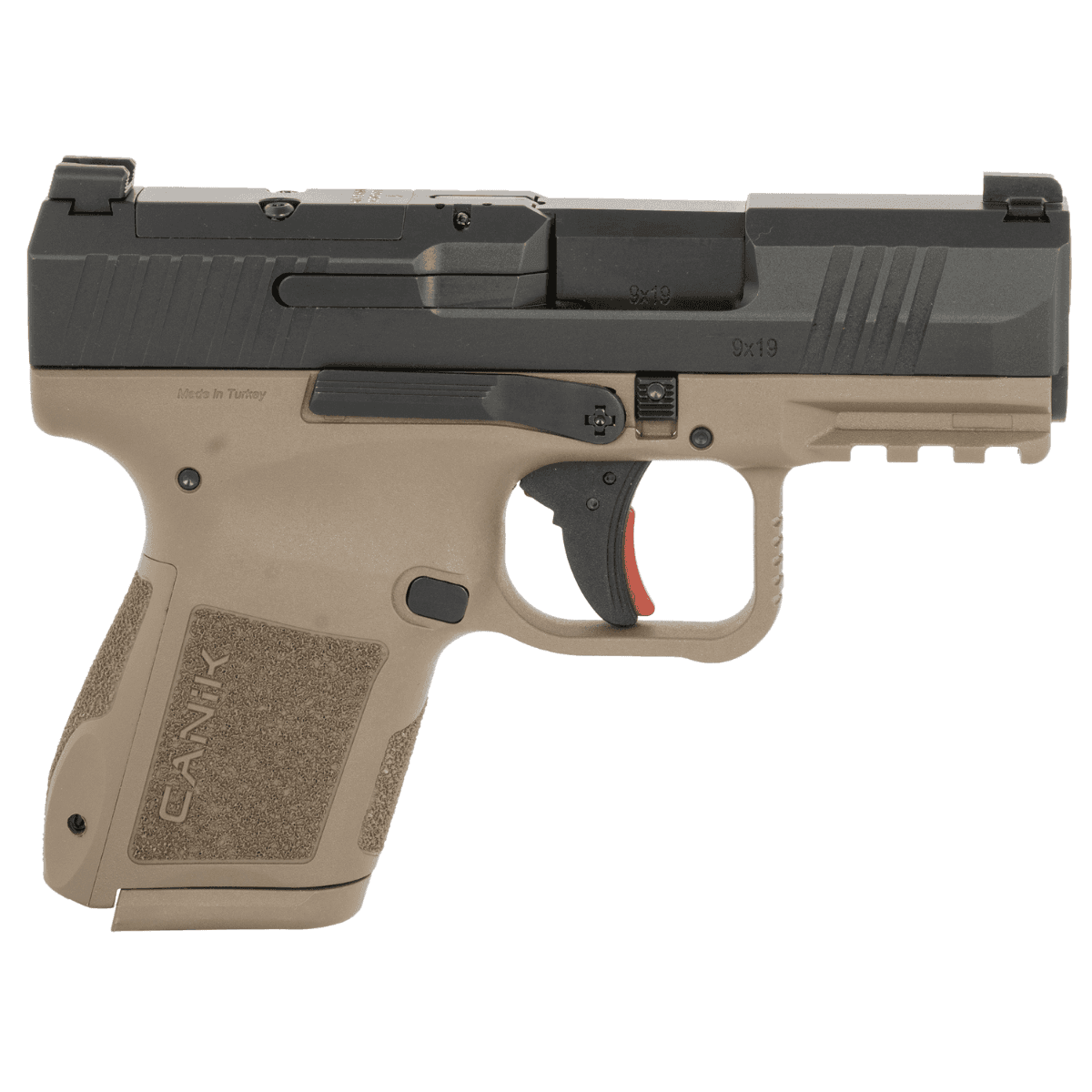 Canik Mete MC9 *CA Compliant Pistol, 3.18" Steel Barrel Black Cerakote Optic Ready/Serrated Steel Slide Flat Dark Earth Polymer Frame w/Picatinny Rail Textured Grip Micro-Compact Frame 10+1rd 9mm Luger - HG7651CABDN Canik Mete MC9 *CA Compliant Pistol, 3.18" Steel Barrel Black Cerakote Optic Ready/Serrated Steel Slide Flat Dark Earth Polymer Frame w/Picatinny Rail Textured Grip Micro-Compact Frame 10+1rd 9mm Luger - HG7651CABDN