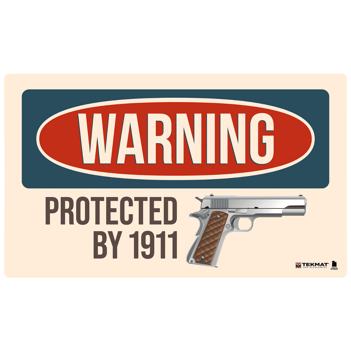 TekMat Warning Protected By 1911 Door Mat, Multi-Color Rubber 25"x42" Oil Resistant / Washable / Waterproof - TEK42WARNING1911 TekMat Warning Protected By 1911 Door Mat, Multi-Color Rubber 25"x42" Oil Resistant / Washable / Waterproof - TEK42WARNING1911