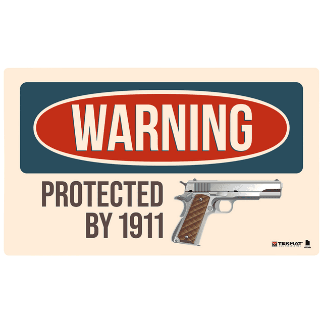TekMat Warning Protected By 1911 Door Mat, Multi-Color Rubber 25"x42" Oil Resistant / Washable / Waterproof - TEK42WARNING1911 TekMat Warning Protected By 1911 Door Mat, Multi-Color Rubber 25"x42" Oil Resistant / Washable / Waterproof - TEK42WARNING1911