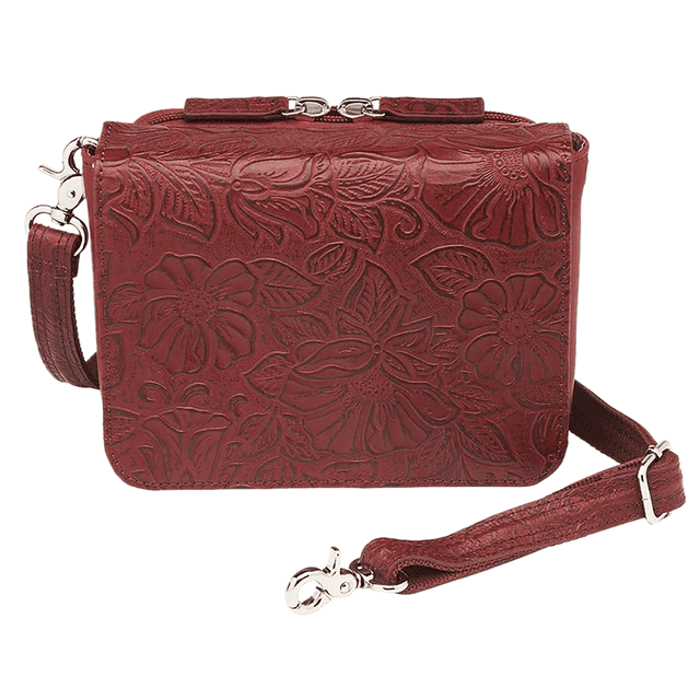 Gun Tote'n Mamas/Kingport Cross-Body Organizer Bag, Cherry Debossed USA Cowhide Leather Zipper / Magnetic Includes Mini Holster - GTM15TLD/CHRY Gun Tote'n Mamas/Kingport Cross-Body Organizer Bag, Cherry Debossed USA Cowhide Leather Zipper / Magnetic Includes Mini Holster - GTM15TLD/CHRY