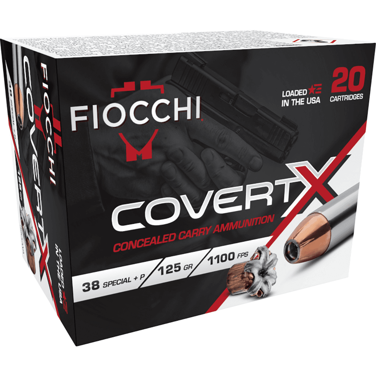Fiocchi CovertX Ammo, 125gr Jacketed Hollow Point 20 Per Box/10 Case 38 Special +P - 38CCWA Fiocchi CovertX Ammo, 125gr Jacketed Hollow Point 20 Per Box/10 Case 38 Special +P - 38CCWA