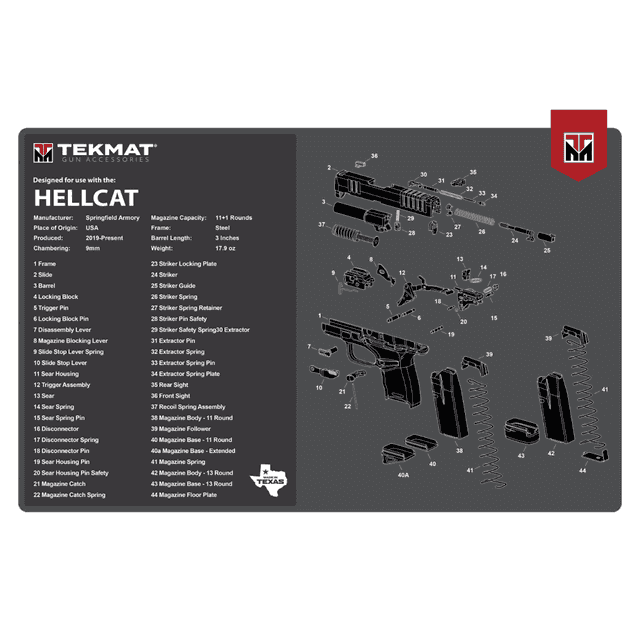 TekMat Springfield Armory Hellcat Cleaning Mat, Gray/White Rubber 11"x17" Springfield Hellcat Parts Diagram Against Chipping / Scratching Oil / Water Resistant - TEKR17HELLCAT TekMat Springfield Armory Hellcat Cleaning Mat, Gray/White Rubber 11"x17" Springfield Hellcat Parts Diagram Against Chipping / Scratching Oil / Water Resistant - TEKR17HELLCAT