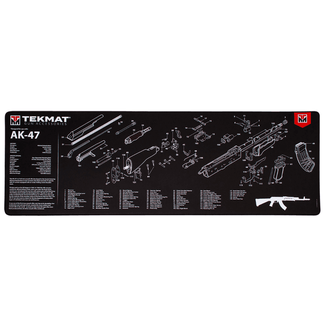 TekMat AK-47 Cleaning Mat, Black/White Rubber 12"x36" AK-47 Parts Diagram Against Chipping / Scratching Oil / Water - TEKR36AK47 TekMat AK-47 Cleaning Mat, Black/White Rubber 12"x36" AK-47 Parts Diagram Against Chipping / Scratching Oil / Water - TEKR36AK47