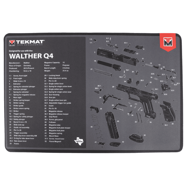 TekMat Walther Q4 SF Cleaning Mat, Black/Gray Rubber 11"x17" Walther Q4 Parts Diagram Against Chipping / Scratching Oil / Water Resistant - TEKR17WALQ4SF TekMat Walther Q4 SF Cleaning Mat, Black/Gray Rubber 11"x17" Walther Q4 Parts Diagram Against Chipping / Scratching Oil / Water Resistant - TEKR17WALQ4SF