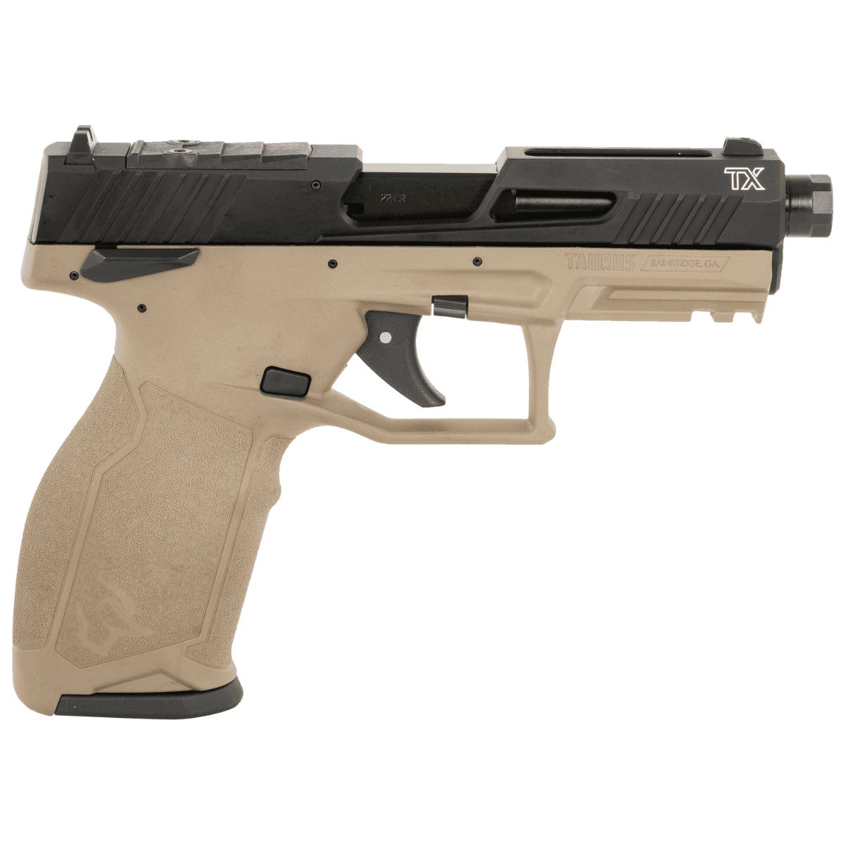 Taurus TX22 T.O.R.O. Pistol, 4.60" Matte Black Threaded Barrel Black Hard Coat Anodized Optic Ready/Serrated Slide Flat Dark Earth Polymer Frame w/Picatinny Rail Textured Grip 10+1rd 22 LR - 1-2TX22P141F-10 Taurus TX22 T.O.R.O. Pistol, 4.60" Matte Black Threaded Barrel Black Hard Coat Anodized Optic Ready/Serrated Slide Flat Dark Earth Polymer Frame w/Picatinny Rail Textured Grip 10+1rd 22 LR - 1-2TX22P141F-10