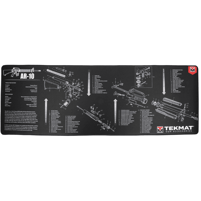 TekMat AR-10 Cleaning Mat, Black/White Rubber 15"x44" AR-10 Parts Diagram Against Chipping / Scratching Oil / Water Resistant - TEKR44AR10 TekMat AR-10 Cleaning Mat, Black/White Rubber 15"x44" AR-10 Parts Diagram Against Chipping / Scratching Oil / Water Resistant - TEKR44AR10