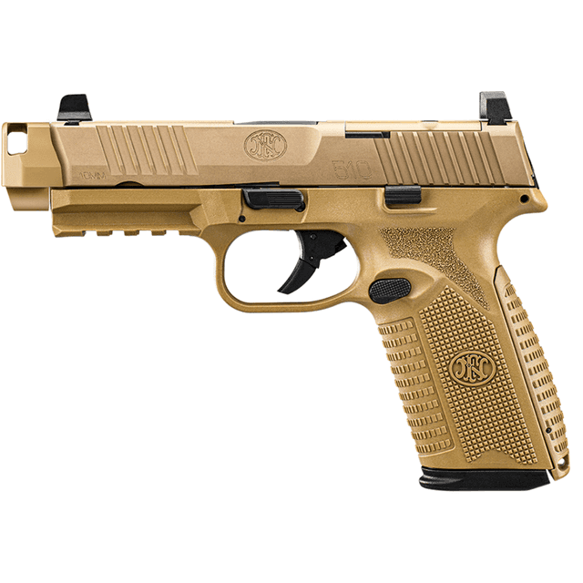 FN 510 MRD Compensated Pistol, 4.43" Black Threaded Barrel Flat Dark Earth PVD Optic Ready/Serrated Stainless Steel Slide Flat Dark Earth Polymer Frame w/Picatinny Rail Interchangeable Backstrap Grip Ambidextrous 10+1rd 10mm Auto - 66102129 FN 510 MRD Compensated Pistol, 4.43" Black Threaded Barrel Flat Dark Earth PVD Optic Ready/Serrated Stainless Steel Slide Flat Dark Earth Polymer Frame w/Picatinny Rail Interchangeable Backstrap Grip Ambidextrous 10+1rd 10mm Auto - 66102129