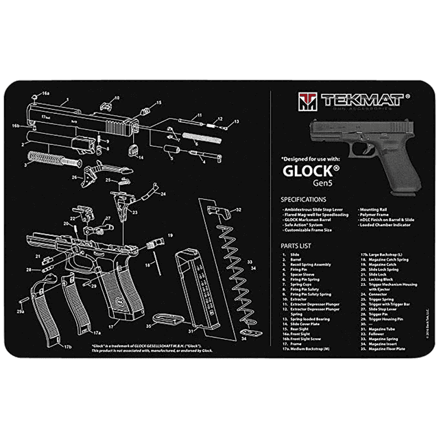 TekMat Glock Gen 5 Ultra 20 Cleaning Mat, Multi-Color Rubber 15"x20" Glock Gen5 Parts Diagram Against Chipping / Scratching Oil / Water Resistant - TEKR20GLOCK-G5 TekMat Glock Gen 5 Ultra 20 Cleaning Mat, Multi-Color Rubber 15"x20" Glock Gen5 Parts Diagram Against Chipping / Scratching Oil / Water Resistant - TEKR20GLOCK-G5
