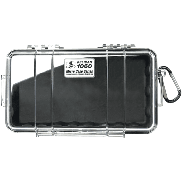 Pelican Micro Case, Black / Clear Polycarbonate 9.88" Long Crush/ Dust Proof / Watertight Foam Padding 8.25" x 4.25" x 2.25" Interior Dimensions - 1060025100 Pelican Micro Case, Black / Clear Polycarbonate 9.88" Long Crush/ Dust Proof / Watertight Foam Padding 8.25" x 4.25" x 2.25" Interior Dimensions - 1060025100
